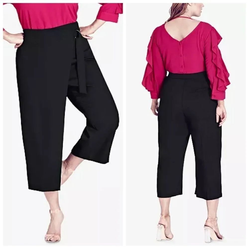 City Chic Wrap Up Cropped Black Pants Size XXL/24